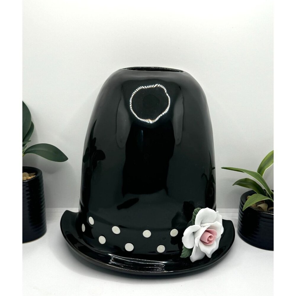 GiftCraft Black & White Polka Dot Ceramic Hanging Hat PLANTER by Gift Gallery 9"